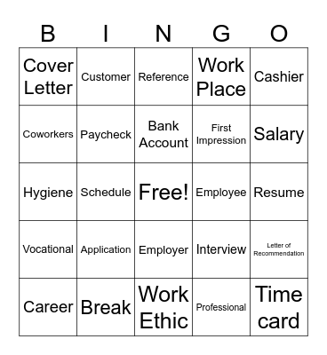 Job Words Bingo Card