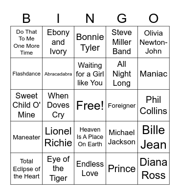 80s Bingo Card