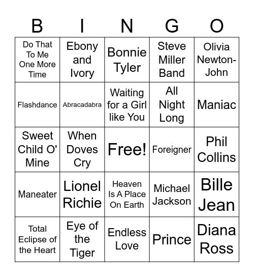 80s Bingo Card