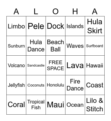 Tropical Vacation Bingo Card