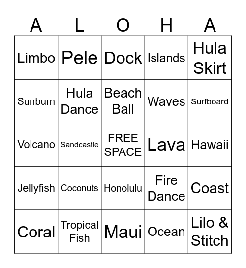 Tropical Vacation Bingo Card