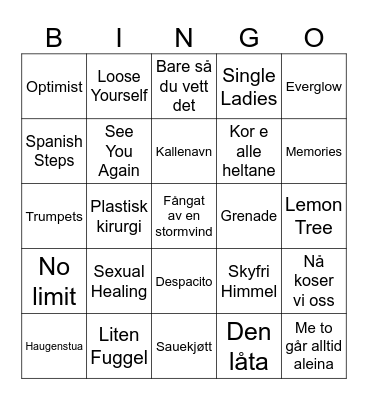 TUNBALLEN MUSIKKQUIZ Bingo Card