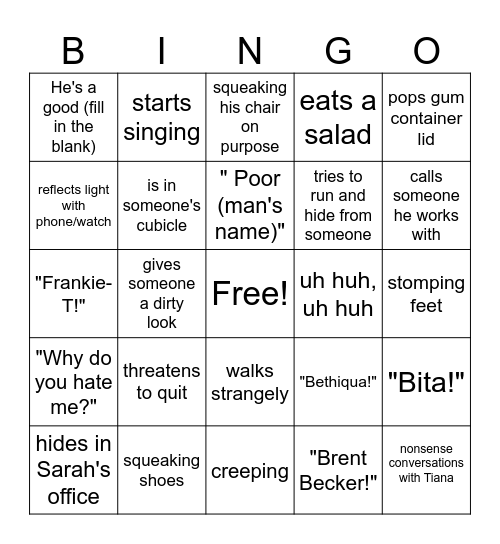 Jacob Bingo Card