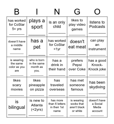 Find Someone Who.... Bingo Card
