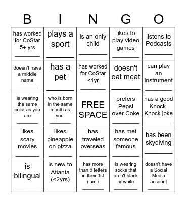 Find Someone Who.... Bingo Card
