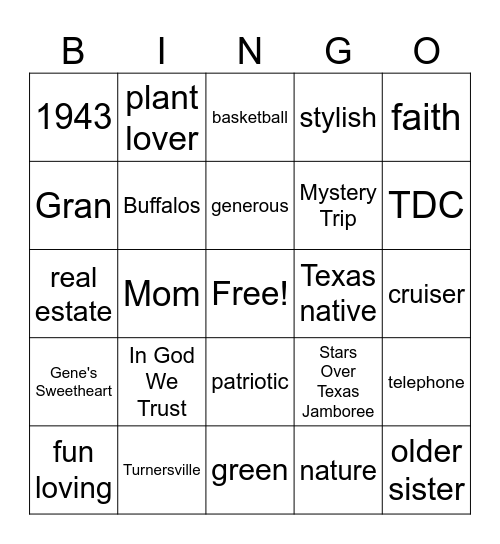 Jan's Birthday Bingo Card