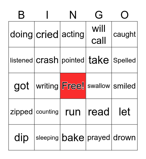 VERBS Bingo Card