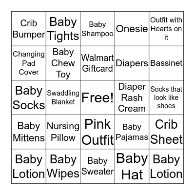 Baby Bump Bingo Card