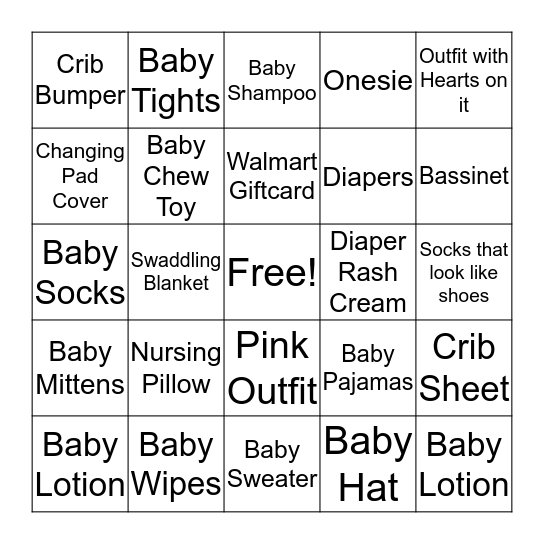 Baby Bump Bingo Card