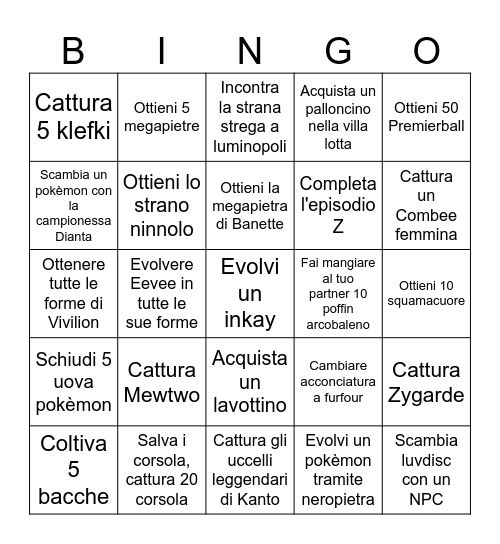 Pokèmon X&Y BINGO Card