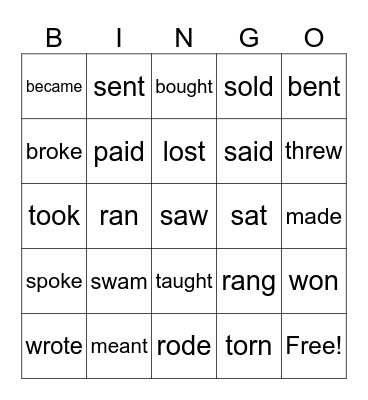 Irregular Verbs BINGO Card