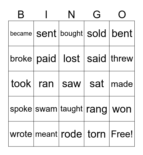 Irregular Verbs BINGO Card