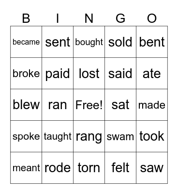 Irregular Verbs BINGO Card