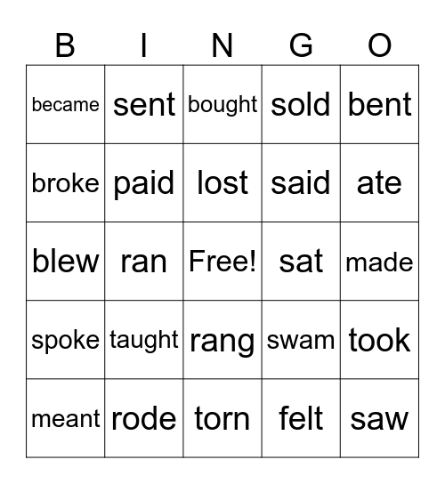 Irregular Verbs BINGO Card