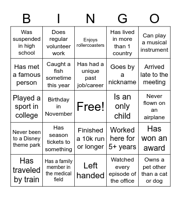 Coworker Bingo Card