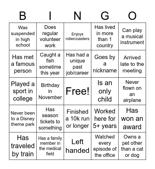 Coworker Bingo Card