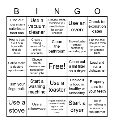 Life Skills BINGO Card