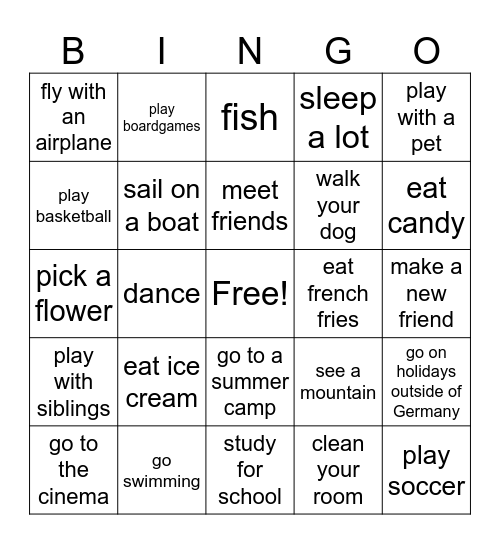 My Summer Holidays - Did you… Bingo Card