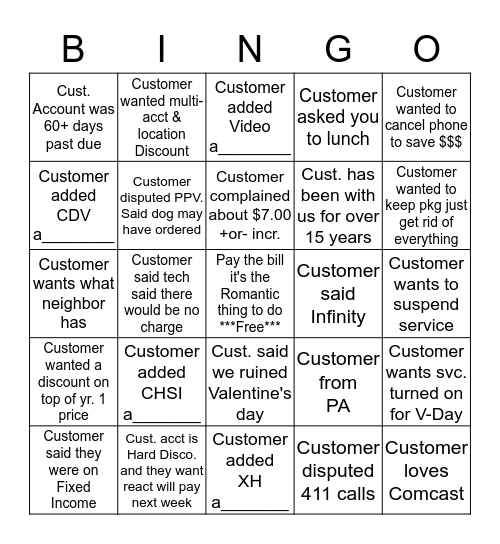 Name:_____________Disco Bingo (please provide acct. # for anything with a______ at the bottom) 1 Square Per Account Bingo Card
