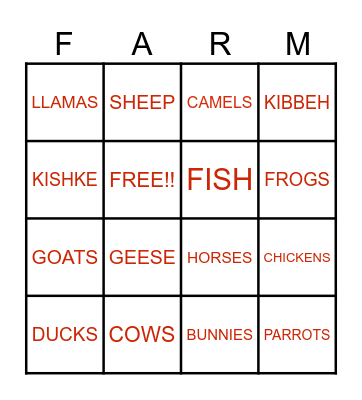 ZONE ANIMAL BINGO Card