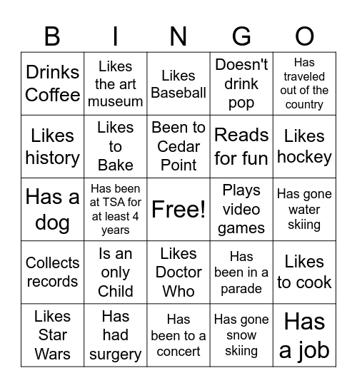 Find Someone Who Bingo Card