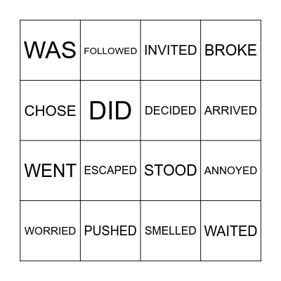 VERBS IN PAST Bingo Card