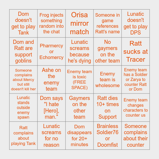 Overwatch 2 Bingo Card