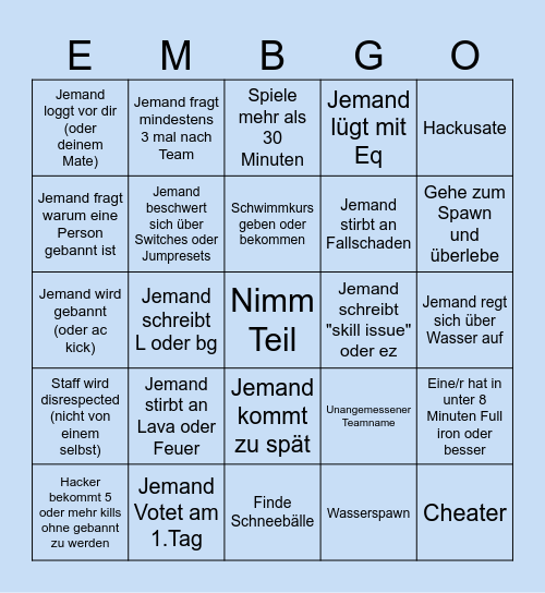 EMB Bingo Card