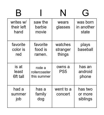 Untitled Bingo Card