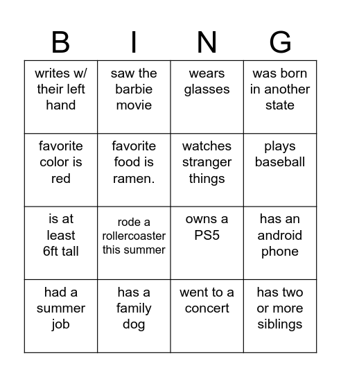 Untitled Bingo Card