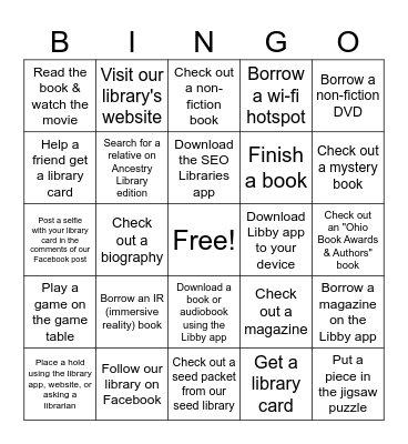 LIBRARY CARD SIGN-UP MONTH--Get to Know Your Library Bingo Card