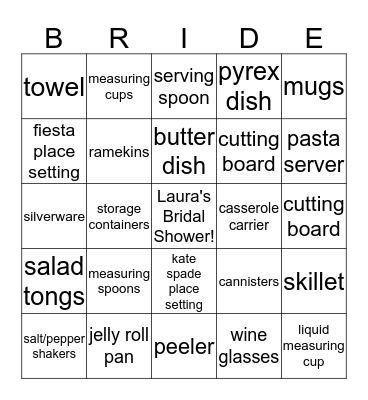 Wedding Gift Bingo Card