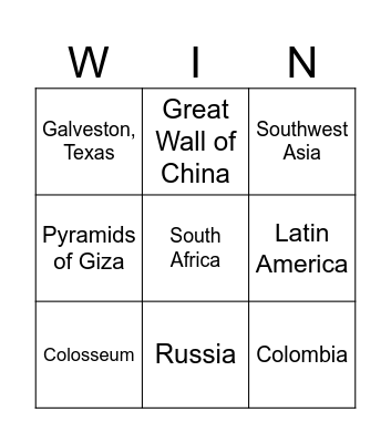 Brain Break Geography Bingo Card