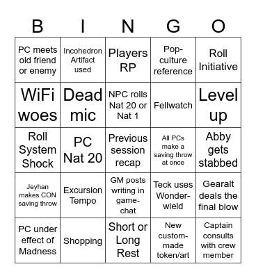 Shoal of Worlds session bingo v1.1 Bingo Card