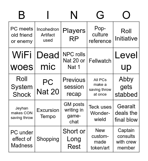 Shoal of Worlds session bingo v1.1 Bingo Card