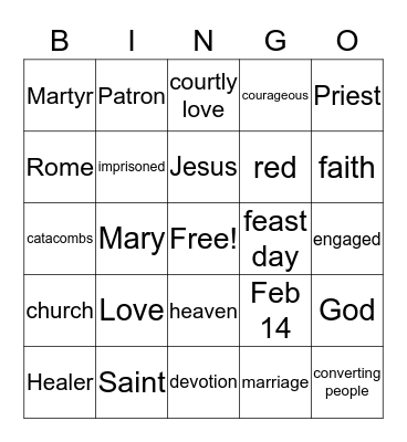 St. Valentine's Day BINGO Card