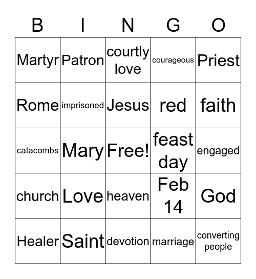 St. Valentine's Day BINGO Card