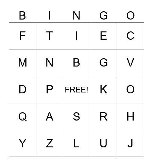 CAPITAL LETTERS Bingo Card