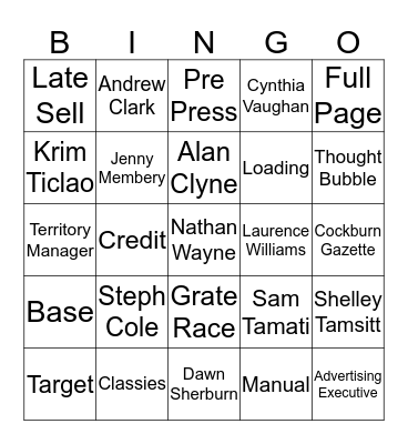 Myaree Sales Bingo Card