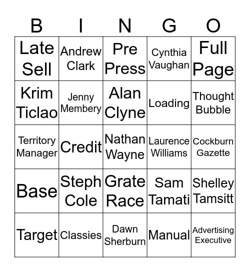 Myaree Sales Bingo Card
