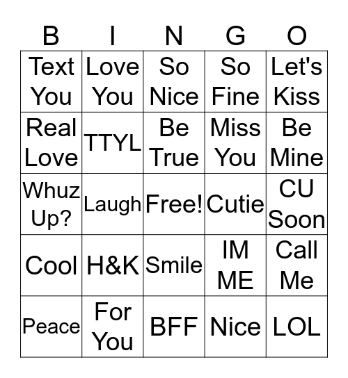 Conversation Heart Bingo Card