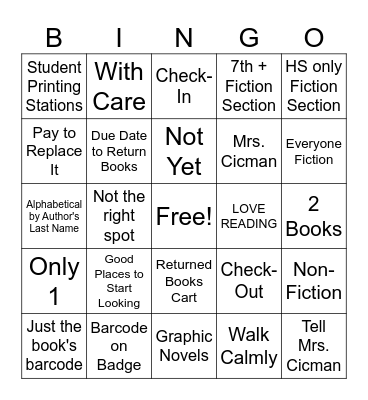 Middle of the Hill Library Orientation Bingo Card