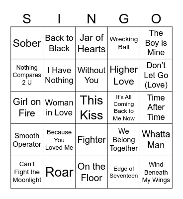 Divas Singo Bingo Card