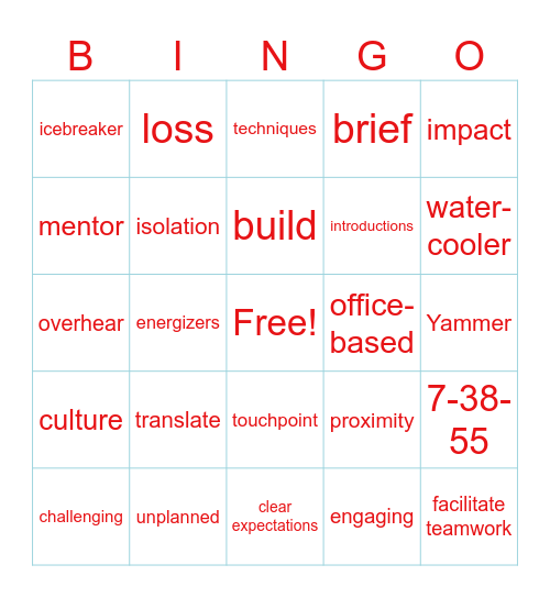 Engaging Your Team Remotely Bingo Card