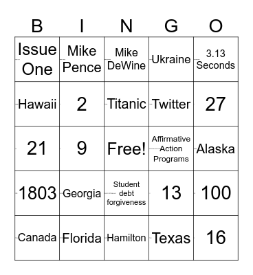 Government Bingo Card