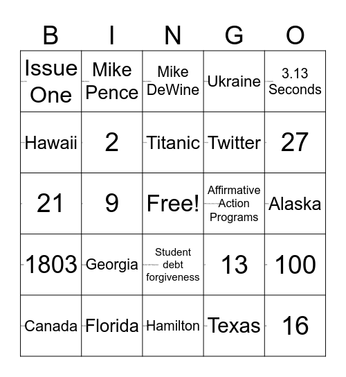 Government Bingo Card