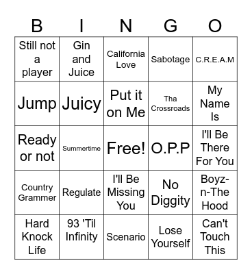 Hip Hop Bingo Card