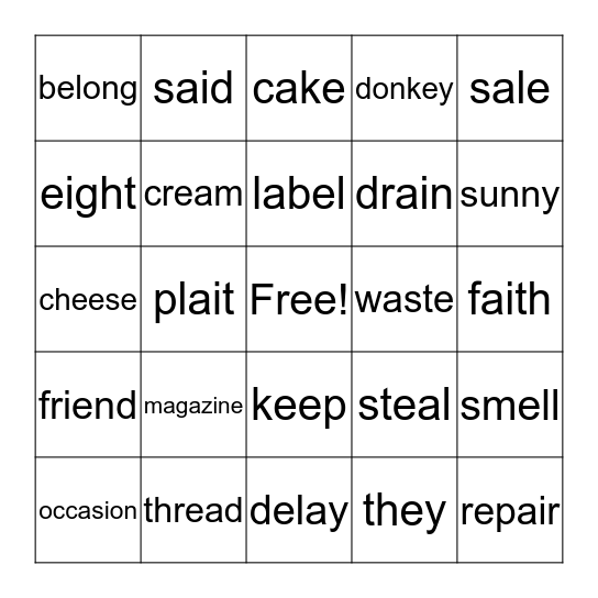 A, E & short i Bingo Card