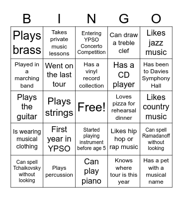 YPSO Intro BINGO Card