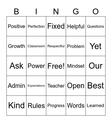 Classroom Expectation Bingo Card